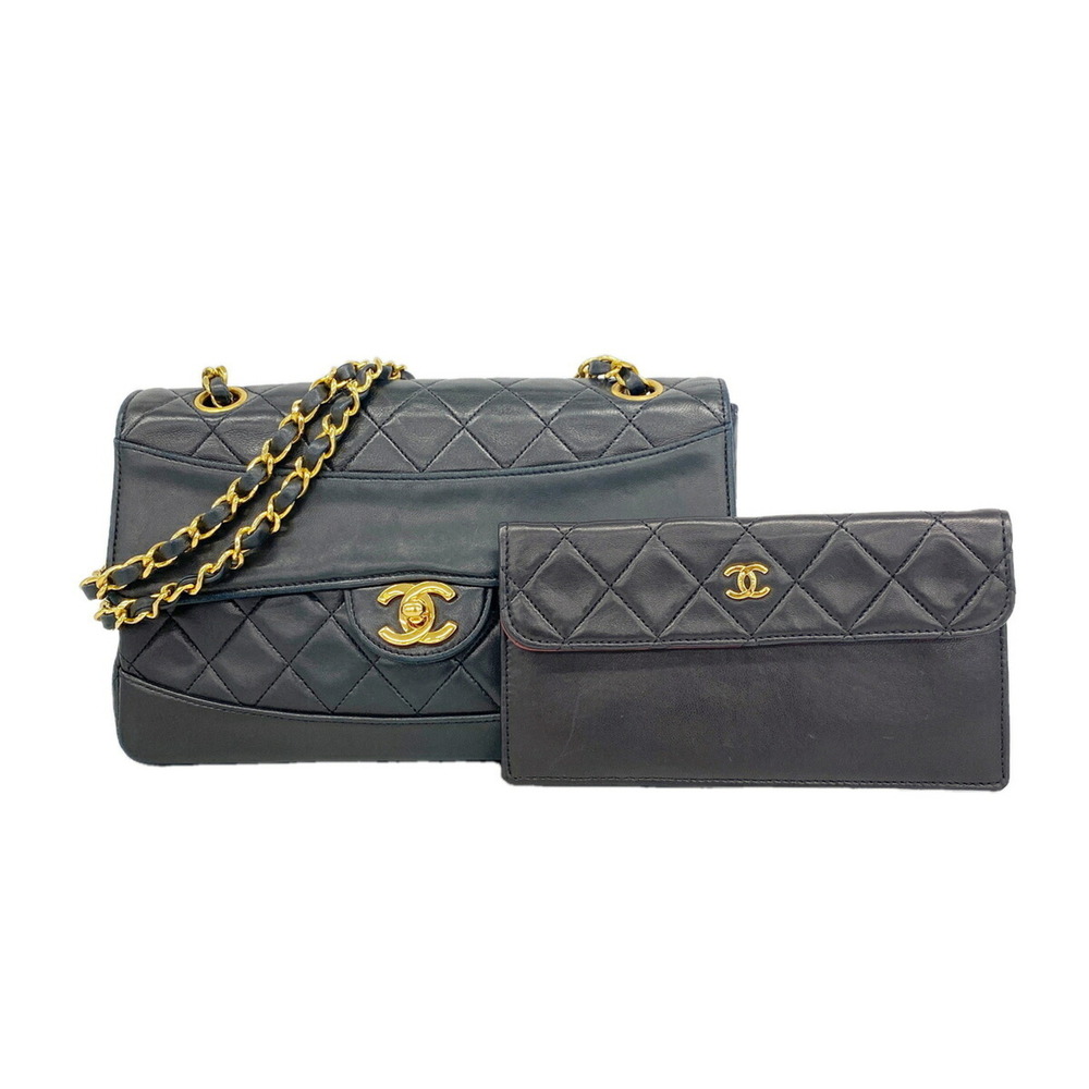 Chanel Matelassé Shoulder Bag with Double Chain, Lambskin, Black, Women's